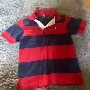 selling this striped blue and red polo shirt